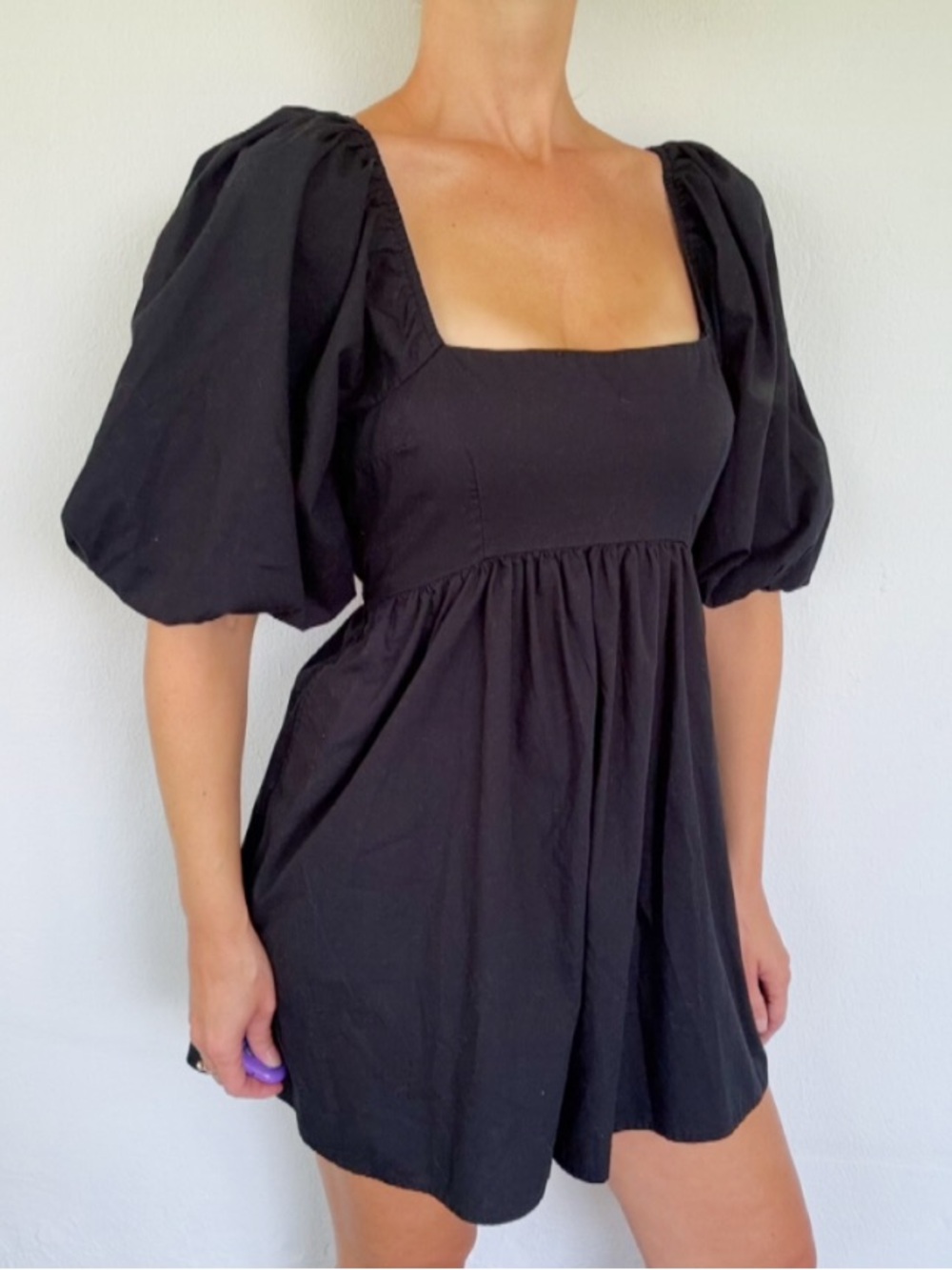 Abercrombie & Fitch black puff sleeve square neck backless cotton romper small